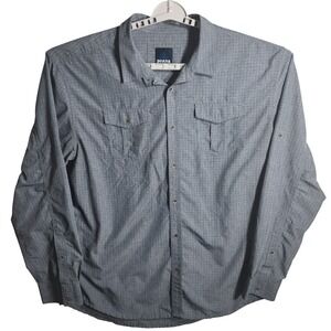 Prana Mens XXL Button‎ Up Hiking Shirt Long Roll Sleeve Blue Outdoor Casual Top